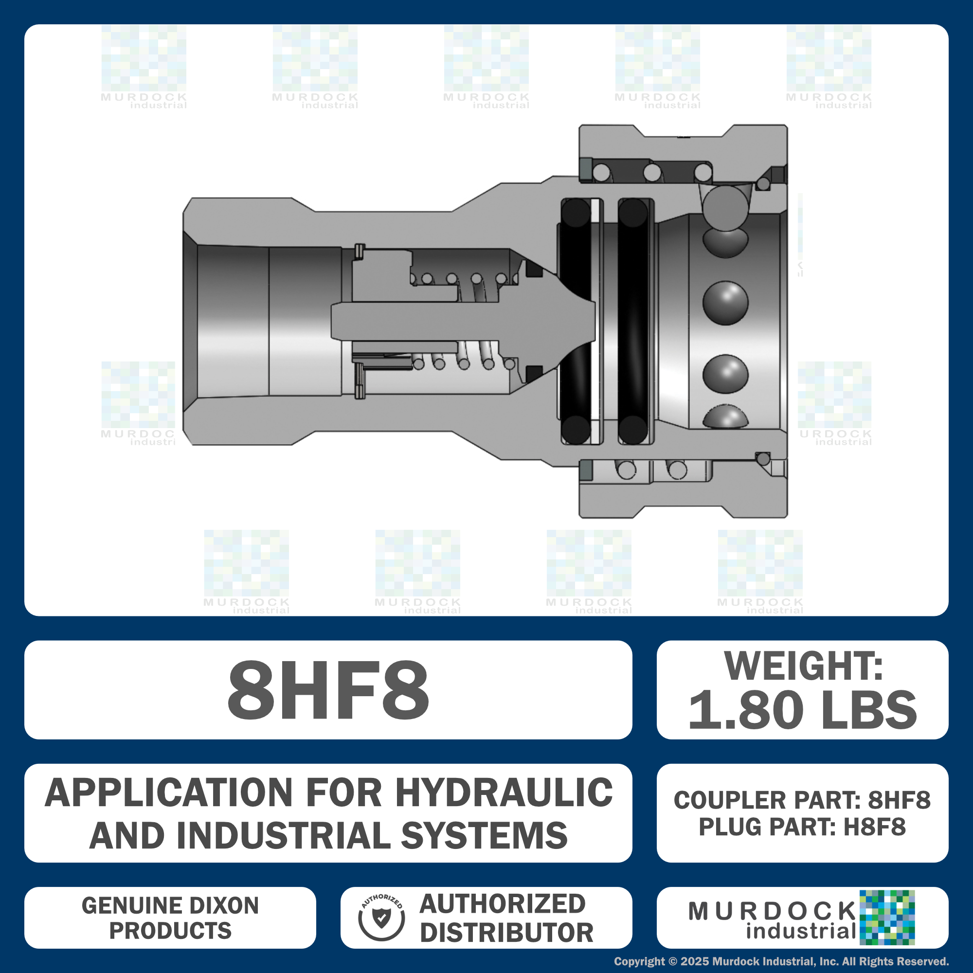 8HF8 by Dixon Valve | Hydraulic Quick Disconnect Coupling | H-Series | 1" Female NPTF x 1" ISO-B Interchange | Socket | Nitrile Seal | Steel