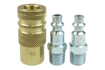 150-1-DL by Coilhose | Industrial Coupler/Plug Set | 1/4" Industrial Coupler Female NPT Thread / 1/4" Connector Male NPT Thread | Straight | Brass/Plated Steel | Pack of 5