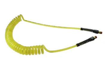 PUE14-10B-TY by Coilhose | Flexeel® Reinforced Coiled Air Hose | 1/4" Hose ID x 3/8" Hose OD | 1/4" Male NPT Swivel Reusable Strain Relief Fittings | Transparent Yellow | Polyurethane | 10ft
