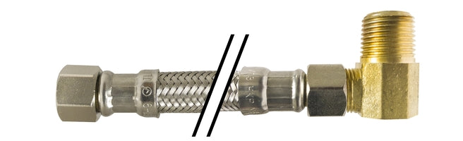 923684 by Midland | Dishwasher Connector (Lead Free) | 3/8" Compression x 3/8" Male Iron Pipe | 84" Length | 90° Elbow | Chrome Plated Brass