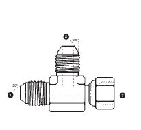 9391-16-16-16 by AdaptAll | 16mm Male Komatsu x 16mm Male Komatsu x 16mm Female Komatsu Swivel | Run Tee | Carbon Steel