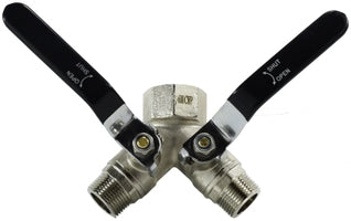 947125 by Midland | Full Port 3-Way Ball Valve | Non Vented | 1" Female NPT Inlet x 3/4" Male NPT Outlets | Wye | Nickel Plated Brass