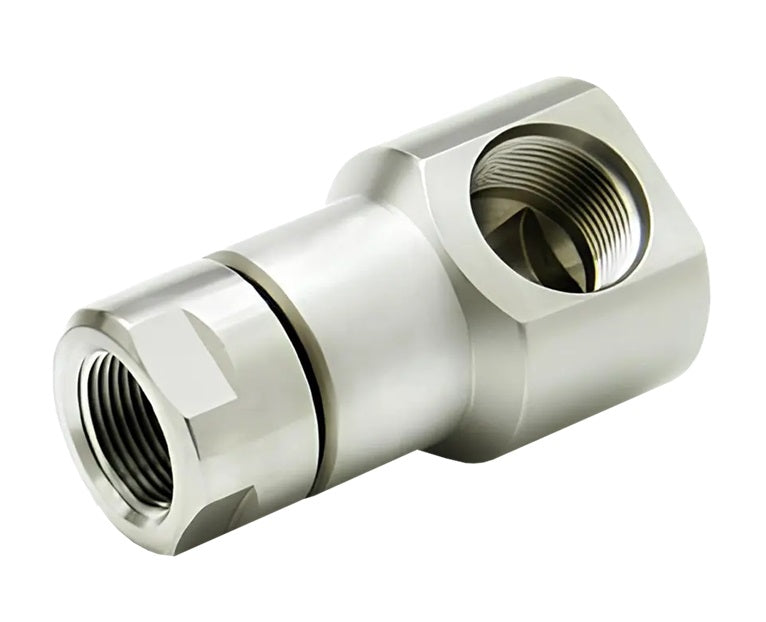 9SS8FP38XFO8-Z-V by Super Swivel | 5410-Z-V | 3/8-18 Female Pipe NPTF x 3/4-16 Female O-Ring ORB | 0.530" Through Hole | 90° Elbow | Zinc | Viton Seal