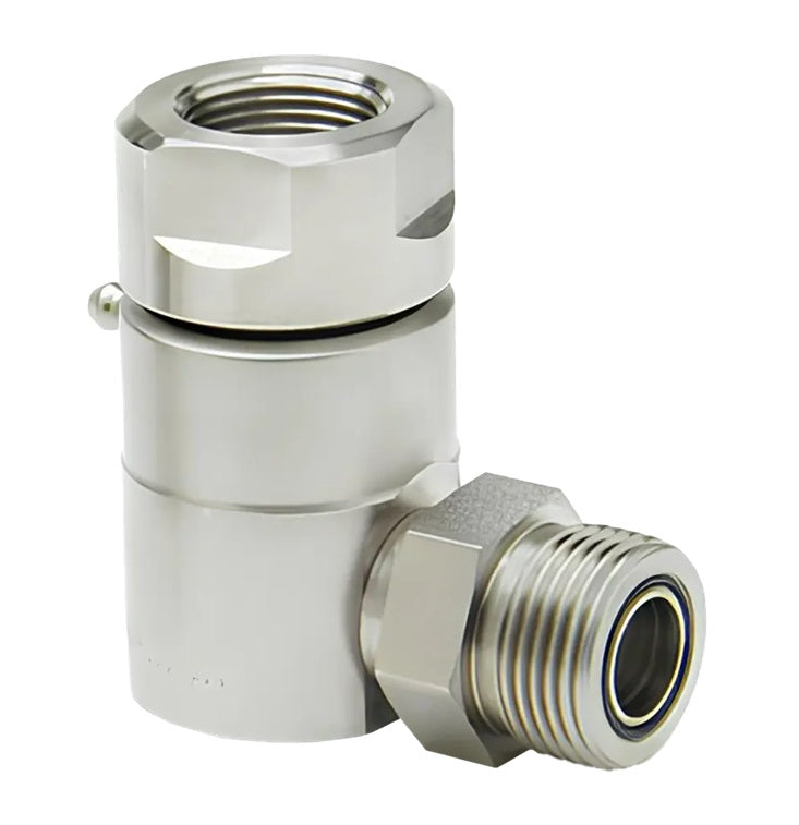9SS8FP38XMFS6-Z-V by Super Swivel | 8410-Z-V | 3/8-18 Female Pipe NPTF x 11/16-16 Male Face Seal MFS | 0.265" Through Hole | 90° Elbow | Zinc | Viton Seal