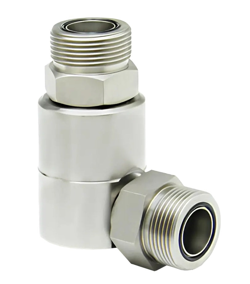9SS4MFS6XMFS6-NI-AL by Super Swivel | 7604-NI-AL | 11/16-16 Male Face Seal MFS x 11/16-16 Male Face Seal MFS | 0.250" Through Hole | 90° Elbow | Electroless Nickel | AFLAS Seal