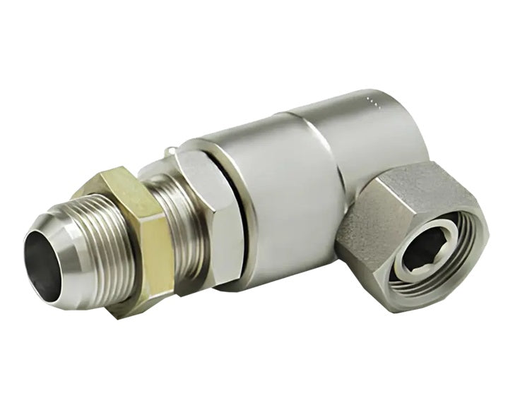 9SS12MJB12XPS75-Z-AL by Super Swivel | 6641-Z-AL | 1-1/16-12 Male 37° JIC Bulkhead x 3/4-14 Female Pipe Swivel NPSM | 0.521" Through Hole | 90° Elbow | Zinc | AFLAS Seal