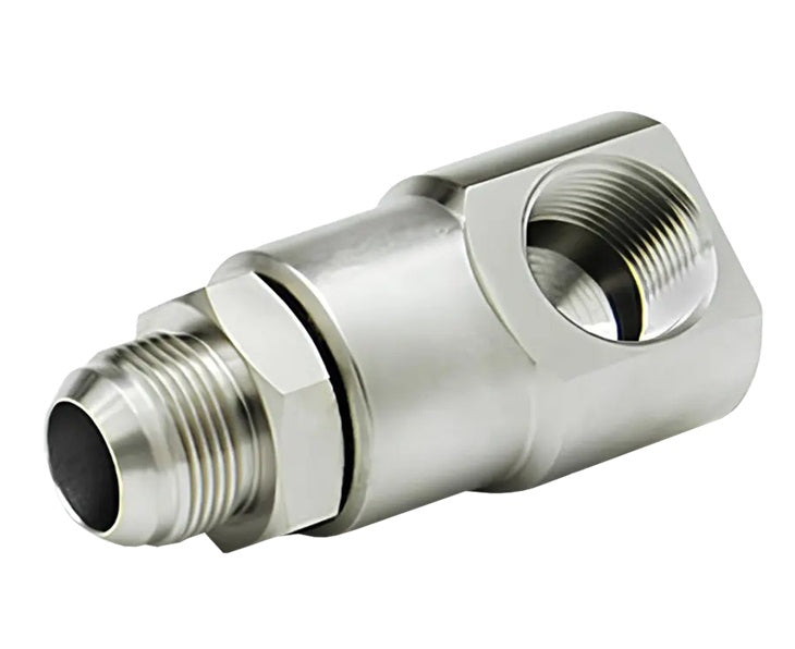 9SS16MJ16XFP100-Ni-ETP by Super Swivel | 5855-Ni-ETP | 1-1/16-12 Male 37° JIC x 1-11-1/2 Female Pipe NPTF | 0.827" Through Hole | 90° Elbow | Electroless Nickel | Extreme Viton® Seal
