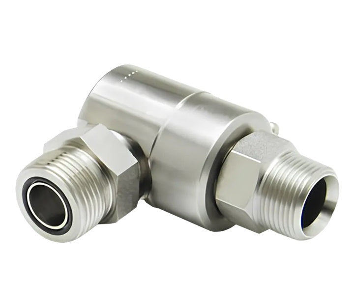 9SS20MP125XMFS20-NI-AL by Super Swivel | 8584-NI-AL | 1-1/4-11-1/2 Male Pipe NPTF x 1-11/16-12 Male Face Seal MFS | 0.718" Through Hole | 90° Elbow | Electroless Nickel | AFLAS Seal