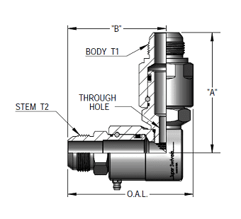 9DP4MJ6XMJ6-Z-AL by Super Swivel | DP7001-Z-AL | Dual Plane Swivel | 9/16-18 Male 37° JIC x 9/16-18 Male 37° JIC | 0.250" Through Hole | 90° Elbow | Zinc | AFLAS Seal