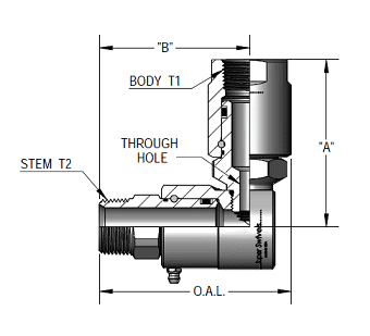 9DP4MP25XFP25-Z-ETP by Super Swivel | DP5102-Z-ETP | Dual Plane Swivel | 1/4-18 Male Pipe NPTF x 1/4-18 Female Pipe NPTF | 0.250" Through Hole | 90° Elbow | Zinc | Extreme Viton® Seal