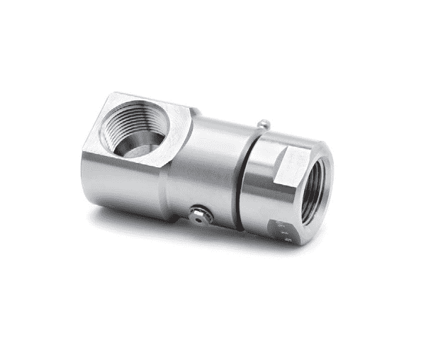 9SS16DBFP100XFP100-NI-86-TFE by Super Swivel | 25061-NI-86-TFE | Automatic Car Wash Swivel | 1-11-1/2 Female Pipe NPTF x 1-11-1/2 Female Pipe NPTF | 90° Elbow | Electroless Nickel | TFE Seal