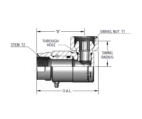 9SS4FP25XPS25-Z-V by Super Swivel | 6200-Z-V | 1/4-18 Female Pipe NPTF x 1/4-18 Female Pipe Swivel NPSM | 0.218" Through Hole | 90° Elbow | Zinc | Viton Seal