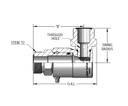 9SS4MFS6XMFS6-NI-AL by Super Swivel | 7604-NI-AL | 11/16-16 Male Face Seal MFS x 11/16-16 Male Face Seal MFS | 0.250" Through Hole | 90° Elbow | Electroless Nickel | AFLAS Seal