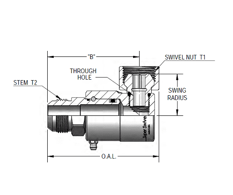 9SS20MJ20XPS125-Ni-V by Super Swivel | 6563-Ni-V | 1-5/8-12 Male 37° JIC x 1-1/4-11-1/2 Female Pipe Swivel NPSM | 0.906" Through Hole | 90° Elbow | Electroless Nickel | Viton Seal