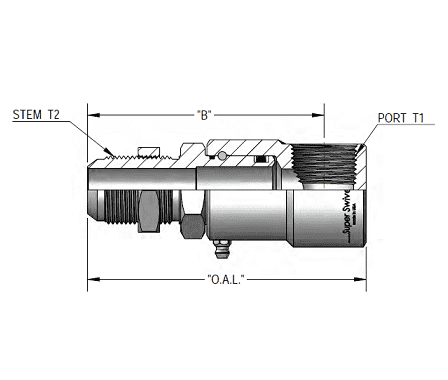 9SS12MJB12XFP75-Ni-V by Super Swivel | 6143-Ni-V | 1-1/16-12 Male 37° JIC Bulkhead x 3/4-14 Female Pipe NPTF | 0.609" Through Hole | 90° Elbow | Electroless Nickel | Viton Seal