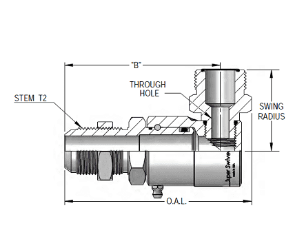 9SS20MJB20XMFS20-NI-AL by Super Swivel | 8384-NI-AL | 1-5/8-12 Male 37° JIC Bulkhead x 1-11/16-12 Male Face Seal MFS | 0.718" Through Hole | 90° Elbow | Electroless Nickel | AFLAS Seal