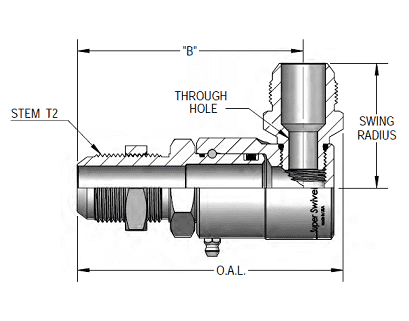 9SS16MJB16XMJ16-Z-AL by Super Swivel | 8041-Z-AL | 1-5/16-12 Male 37° JIC Bulkhead x 1-5/16-12 Male 37° JIC | 0.550" Through Hole | 90° Elbow | Zinc | AFLAS Seal
