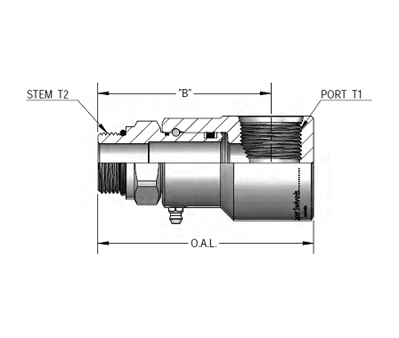 9SS8MO10XFO8-Z-AL by Super Swivel | 5721-Z-AL | 7/8-14 Male O-Ring ORB x 3/4-16 Female O-Ring ORB | 0.484" Through Hole | 90° Elbow | Zinc | AFLAS Seal