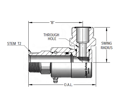 9SS16MP100XMFS16-NI-AL by Super Swivel | 8574-NI-AL | 1-11-1/2 Male Pipe NPTF x 1-7/16-12 Male Face Seal MFS | 0.484" Through Hole | 90° Elbow | Electroless Nickel | AFLAS Seal