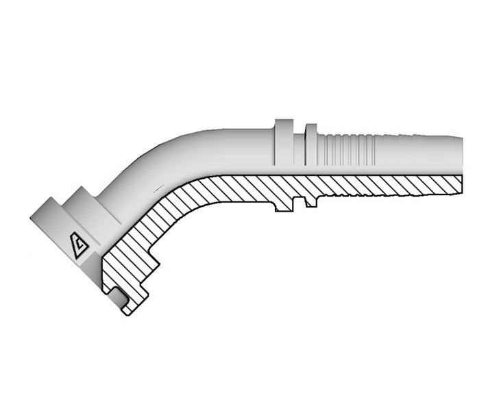 A-0808-C614 Alfagomma by Kuriyama | A Series | Two-Piece Hydraulic Hose Fitting | SAE J518 | 45° Elbow | -08 Hose ID x -08 Code 61 Flange | Steel