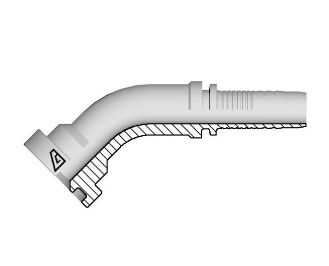 A-0812-C624 Alfagomma by Kuriyama | A Series | Two-Piece Hydraulic Hose Fitting | SAE J518 | 45° Elbow | -08 Hose ID x -12 Code 62 Flange | Steel