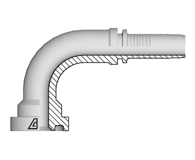 A-2424-C629 Alfagomma by Kuriyama | A Series | Two-Piece Hydraulic Hose Fitting | SAE J518 | 90° Elbow | -24 Hose ID x -24 Code 62 Flange | Steel
