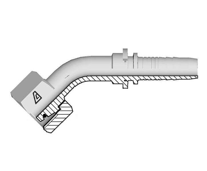 A-1230-FM4L Alfagomma by Kuriyama | A Series | Two-Piece Hydraulic Hose Fitting | 45° Elbow | DIN 3865 Light | -12 Hose ID x M30 Female Metric O-Ring Swivel 24° Seat | Steel