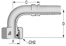 A-0616-FM9L Alfagomma by Kuriyama | A Series | Two-Piece Hydraulic Hose Fitting | 90° Elbow | DIN 3865 Light | -06 Hose ID x M16 Female Metric O-Ring Swivel 24° Seat | Steel