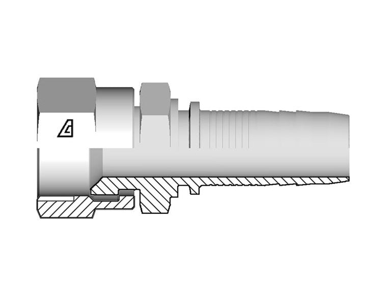 A-0506-FSAE Alfagomma by Kuriyama | A Series | Two-Piece Hydraulic Hose Fitting | Double Hex | -05 Hose ID x -06 Female SAE 45° Seat | Steel