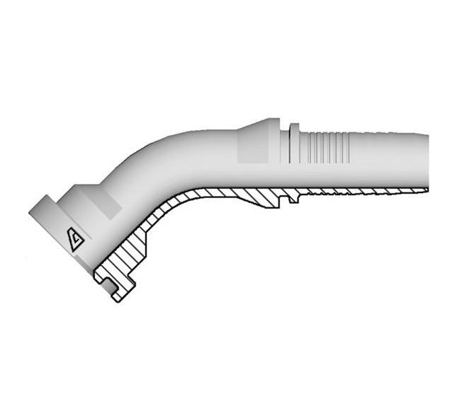 A-1010-KF45 Alfagomma by Kuriyama | A Series | Two-Piece Hydraulic Hose Fitting | 45° Elbow | -10 Hose ID x 1.34" Komatsu O-Ring Flange | Steel