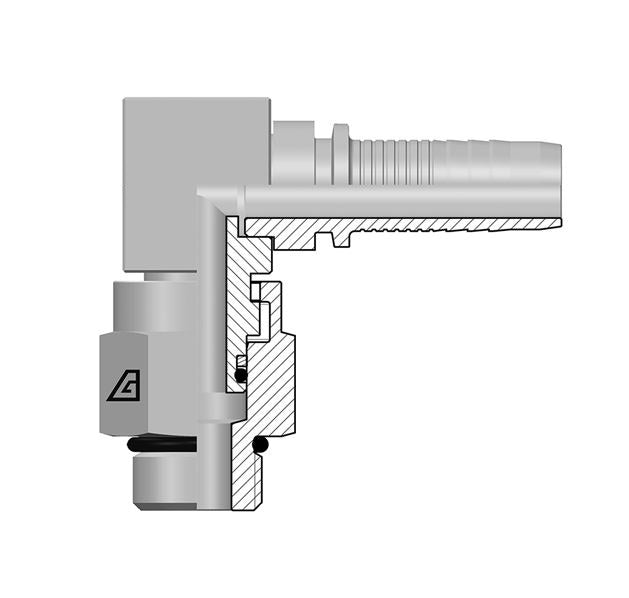 A-0810-MBS9 Alfagomma by Kuriyama | A Series | Two-Piece Hydraulic Hose Fitting | Compact 90° Elbow | -08 Hose ID x -10 Male SAE O-Ring Boss Swivel | Steel