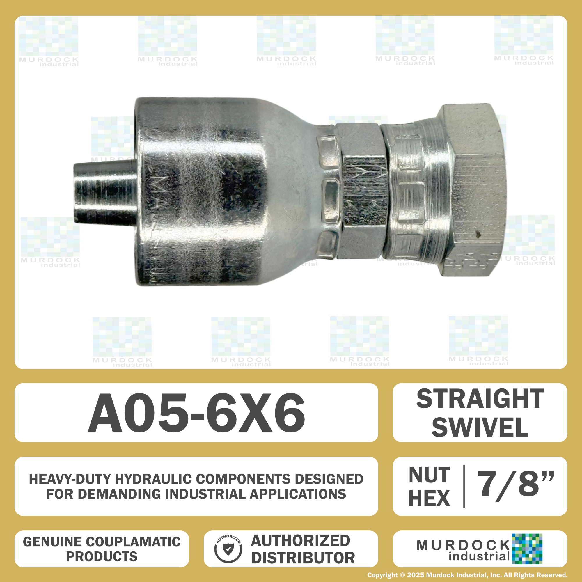 A05-6x6 by Couplamatic | A Series Coupling | 3/8" Hose ID x 3/8-18 Thread Female Swivel NPSM | Straight