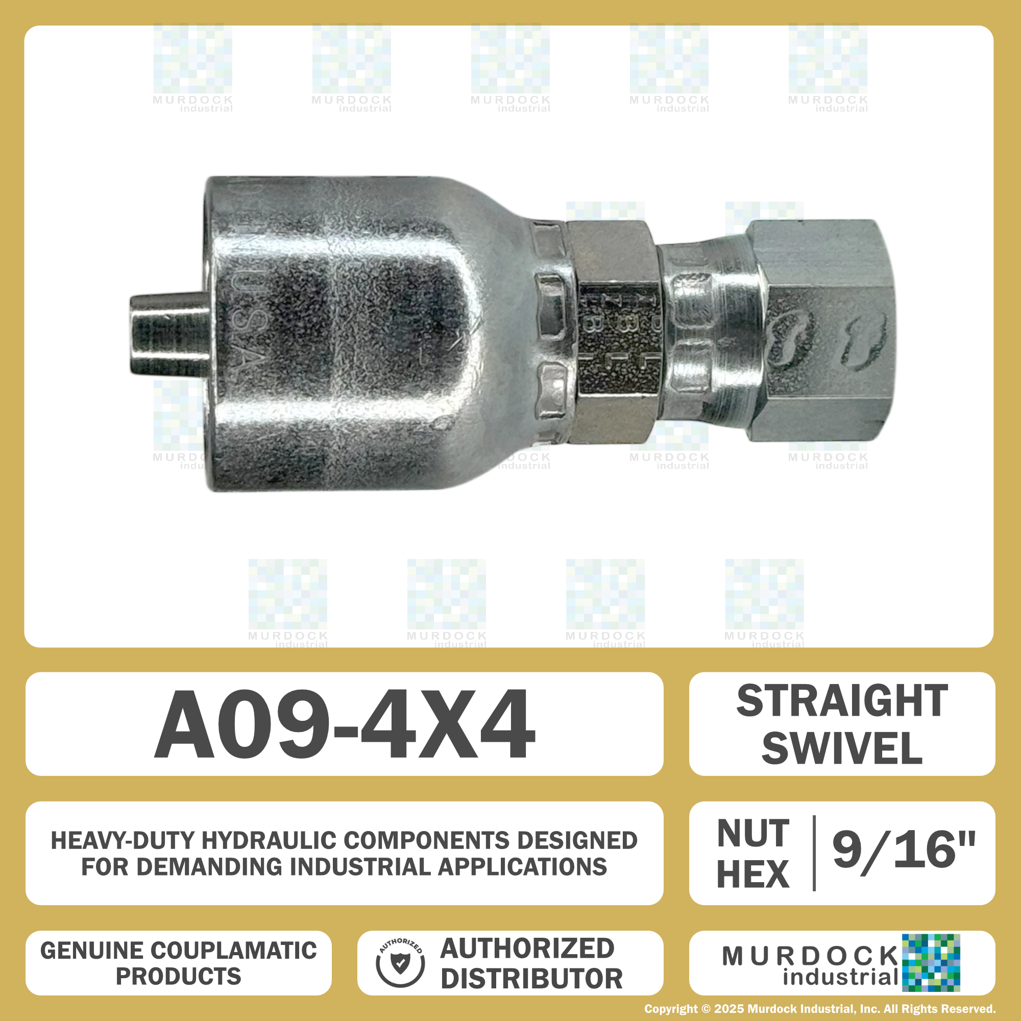A09-4x4 by Couplamatic | A Series Coupling | 1/4" Hose ID x 7/16x20 Thread JIC 37° Female Swivel | Straight