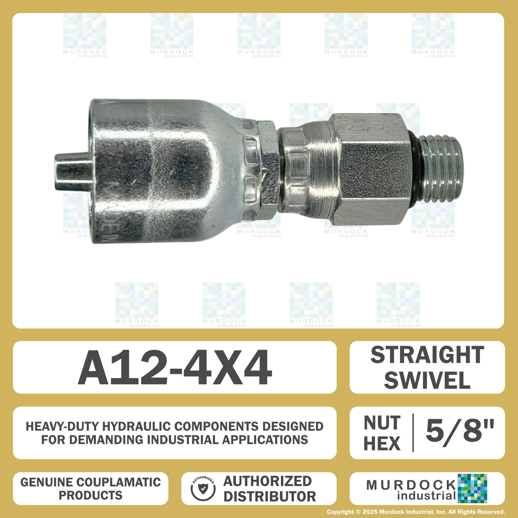 A12-4x4 by Couplamatic | A Series Coupling | 1/4" Hose ID x 7/16x20 Thread ORB Male Swivel | Straight