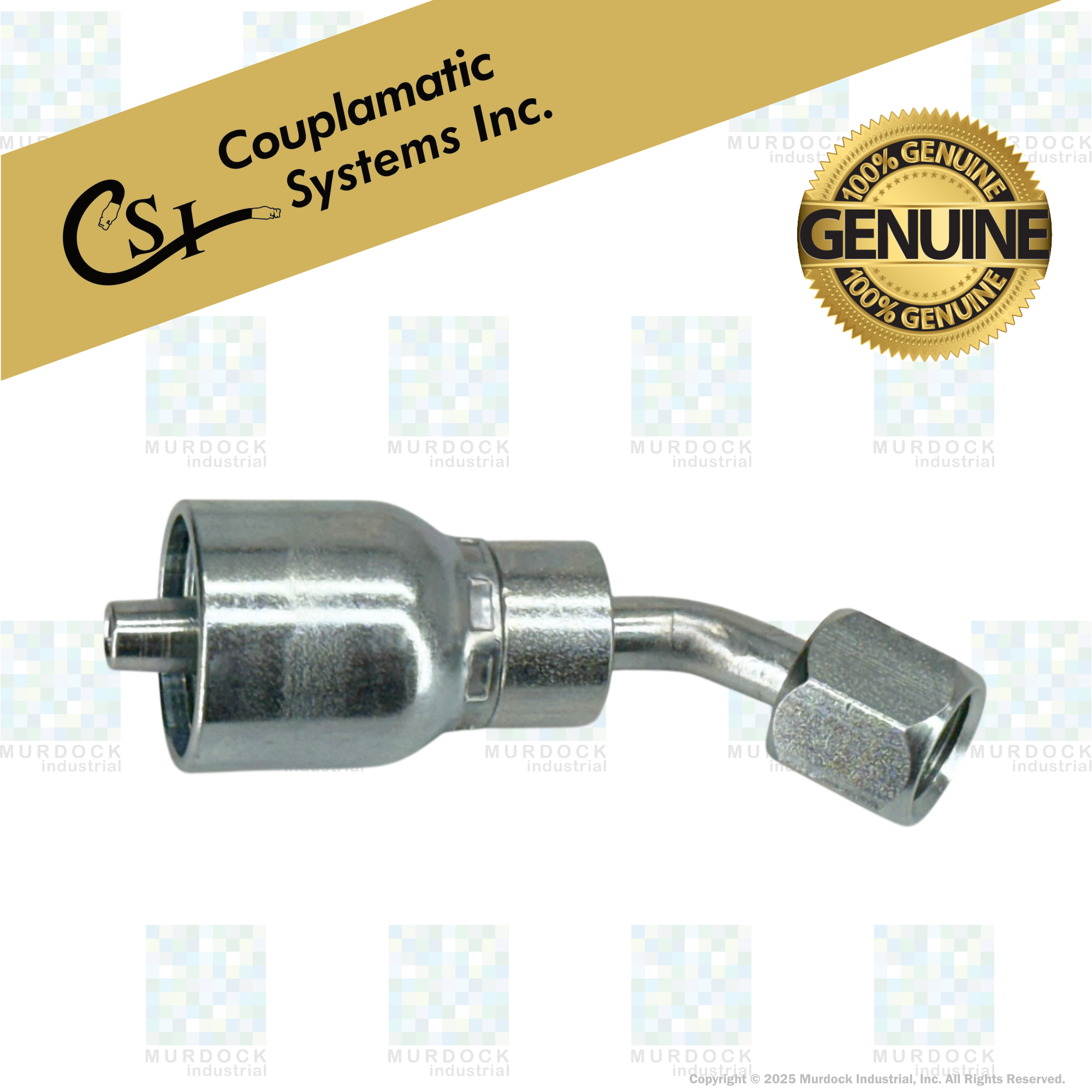 A25-4x4 by Couplamatic | A Series Coupling | 1/4" Hose ID x 7/16x20 Thread JIC/SAE Dual Seat Female Swivel | 45° Elbow