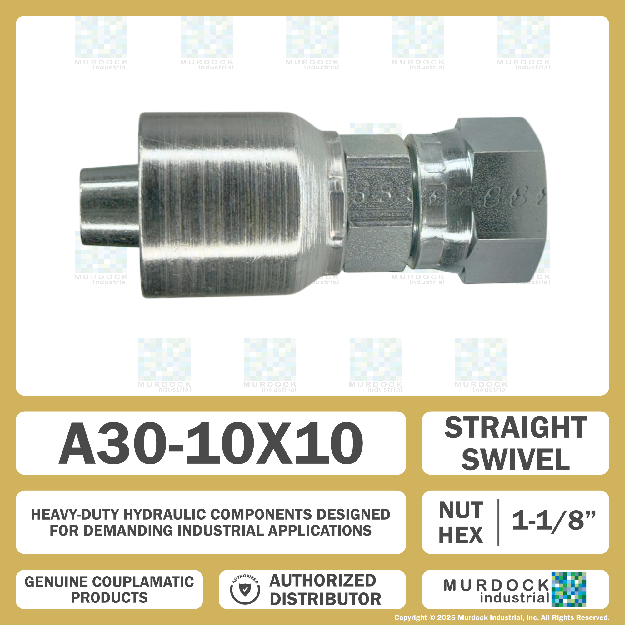 A30-10x10 by Couplamatic | A Series Coupling | 5/8" Hose ID x 1x14 Thread O-Ring Face Seal | ORF Female Swivel | Straight