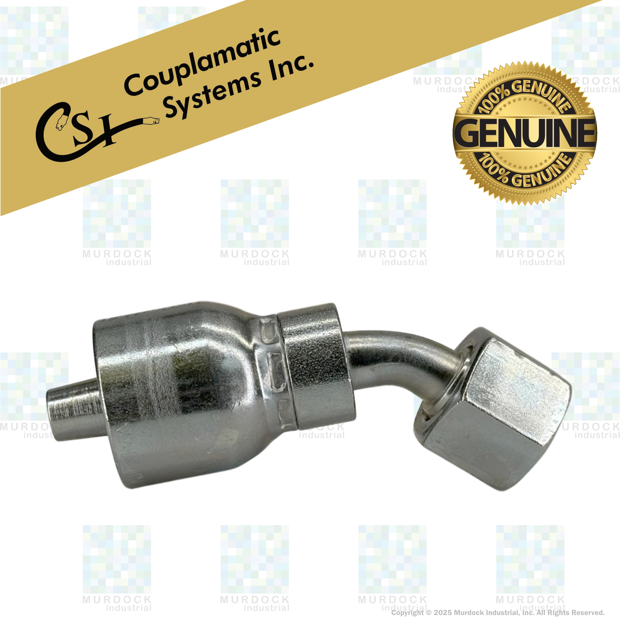A31-4x4 by Couplamatic | A Series Coupling | 1/4" Hose ID x 9/16x18 Thread O-Ring Face Seal | ORF Female Swivel | 45° Elbow