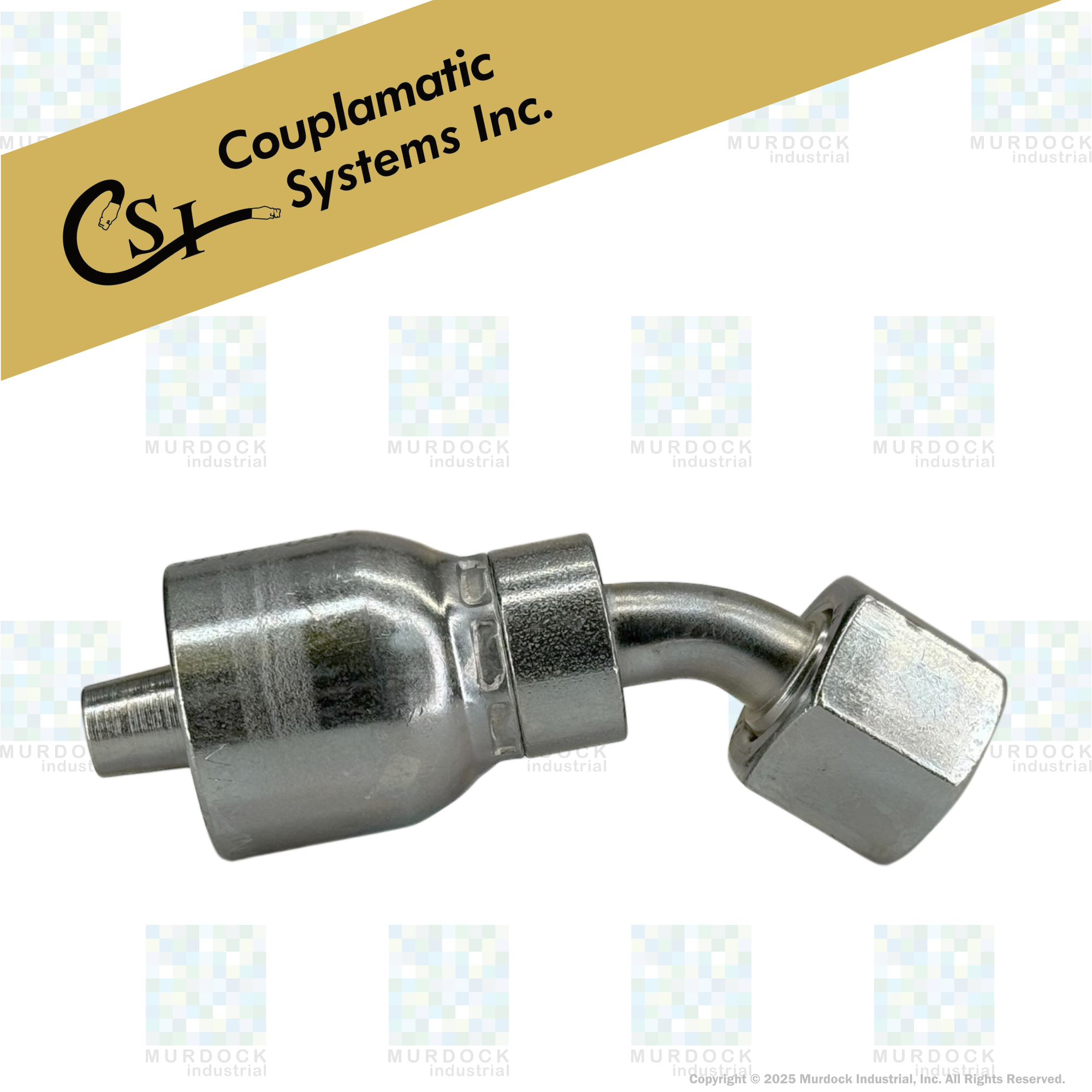 A31-6x6 by Couplamatic | A Series Coupling | 3/8" Hose ID x 11/16x16 Thread O-Ring Face Seal | ORF Female Swivel | 45° Elbow