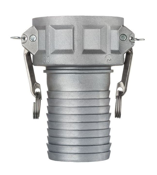 ALSH-C400 by Kuriyama | ALSH-C Series | Part C | Cam & Groove Fitting | Tri-Couple | 4" Coupler x 4" Hose Barb | Aluminum / SS Handles