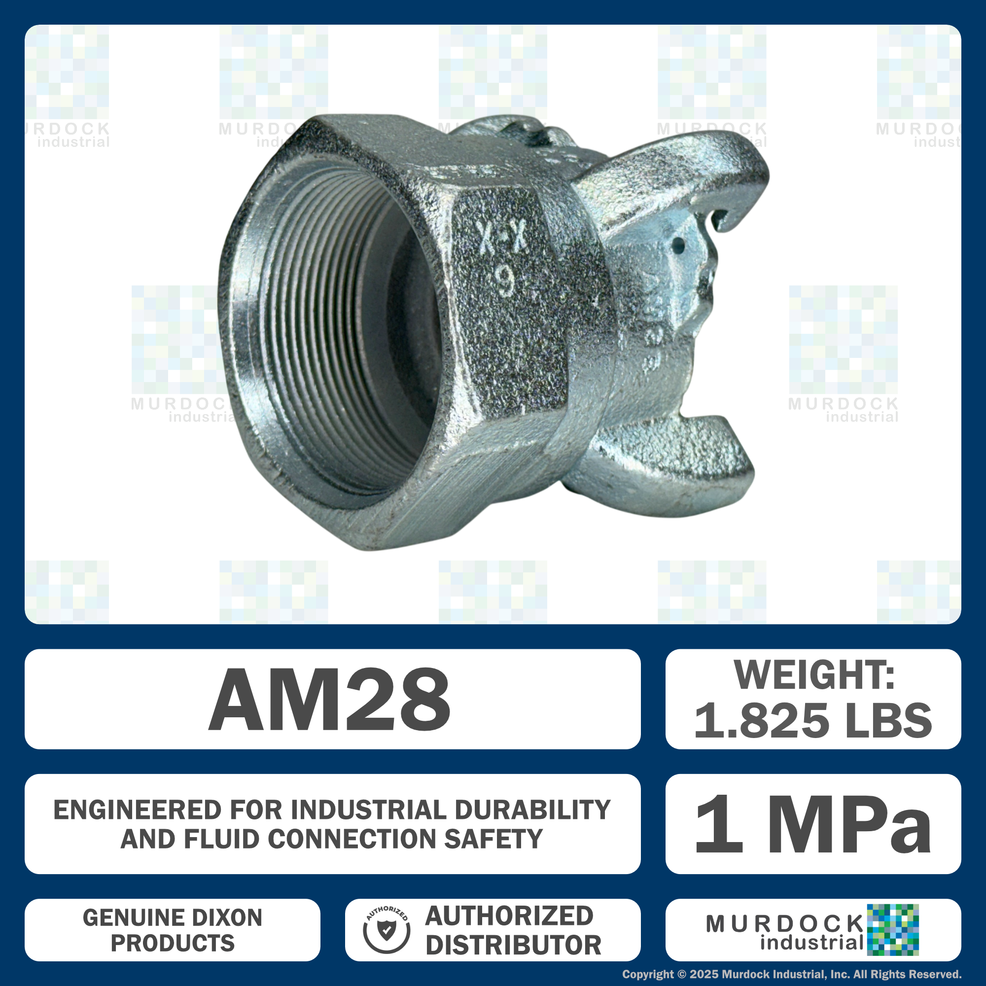 AM28 Air King® by Dixon Valve | Pneumatic Fitting | 4-Lug Threaded End | Chicago Style x 2" Female NPT | Iron