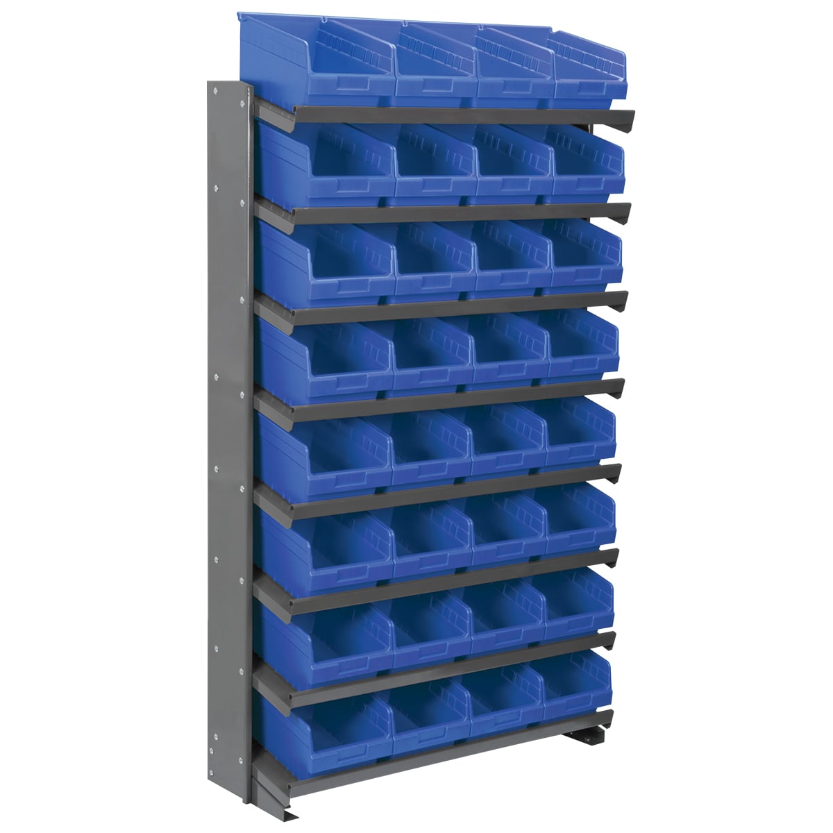 APRS080B by Akro-Mils | 12" Deep Single-Sided Pick Rack w/ Blue ShelfMax (30080) | Holds 32 Bins | Steel