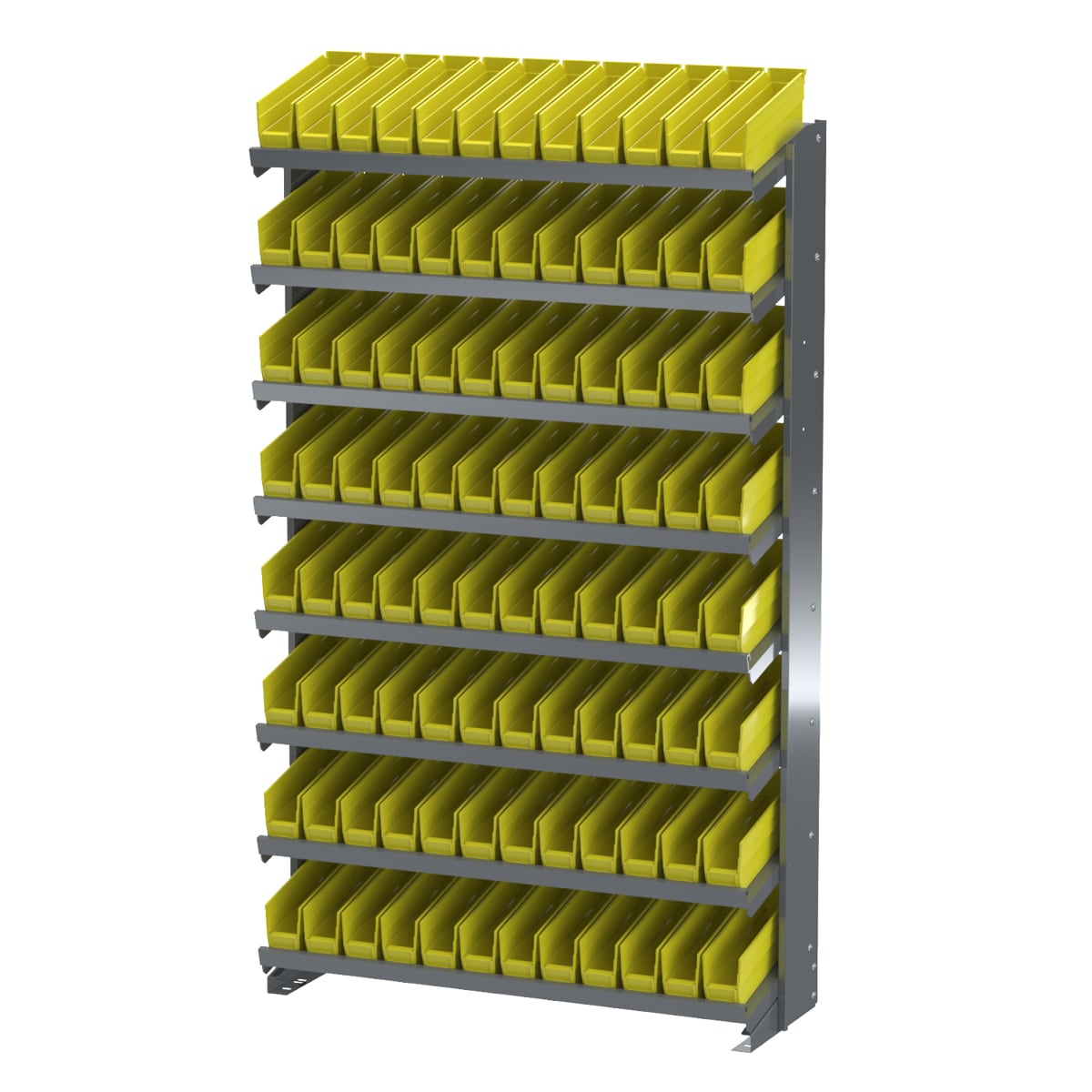 APRS110Y by Akro-Mils | 12" Deep Single-Sided Pick Rack w/ Yellow Shelf Bins (30110) | Holds 96 Bins | Steel