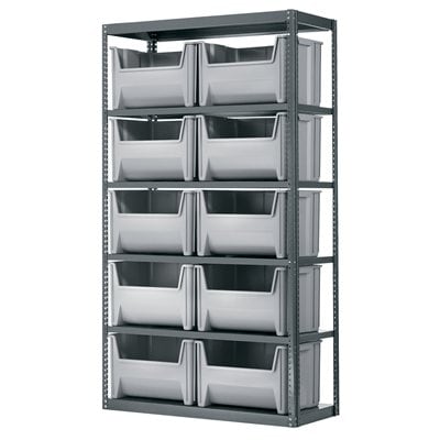 AS187913017 by Akro-Mils | 6 Shelves Stak-N-Store Steel Shelving Systems w/ 12 13017 Gray AkroDrawers | 18" x 42" x 79" | Steel
