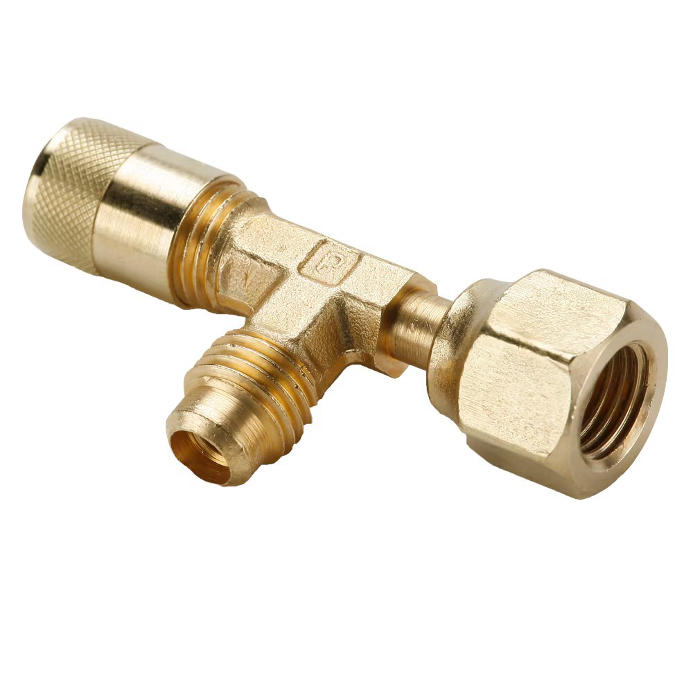 AVTS4-4 by Parker | Access Valve | 1/4" Female Flare Swivel x 1/4" Access on Both Run and Branch | Tee | Brass | Pack of 3