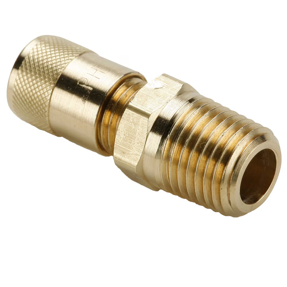 AVU1-4 by Parker | Access Valve | Connector | 1/4" Male Pipe or 5/16" O.D. Solder | Straight | Brass | Pack of 5
