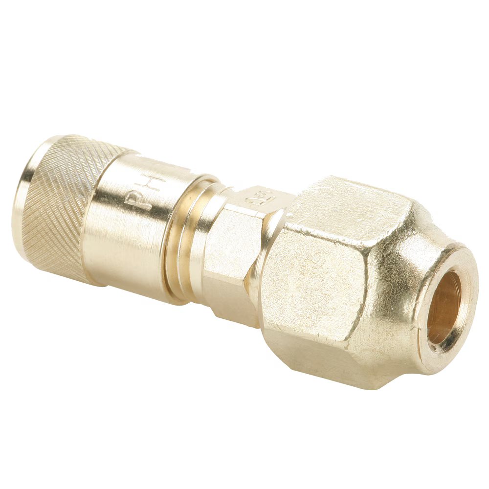 AVU2-4 by Parker | Access Valve | Union | 1/4” O.D. Flare Tube w/ Forged Flare Nut | Straight | Brass | Pack of 5