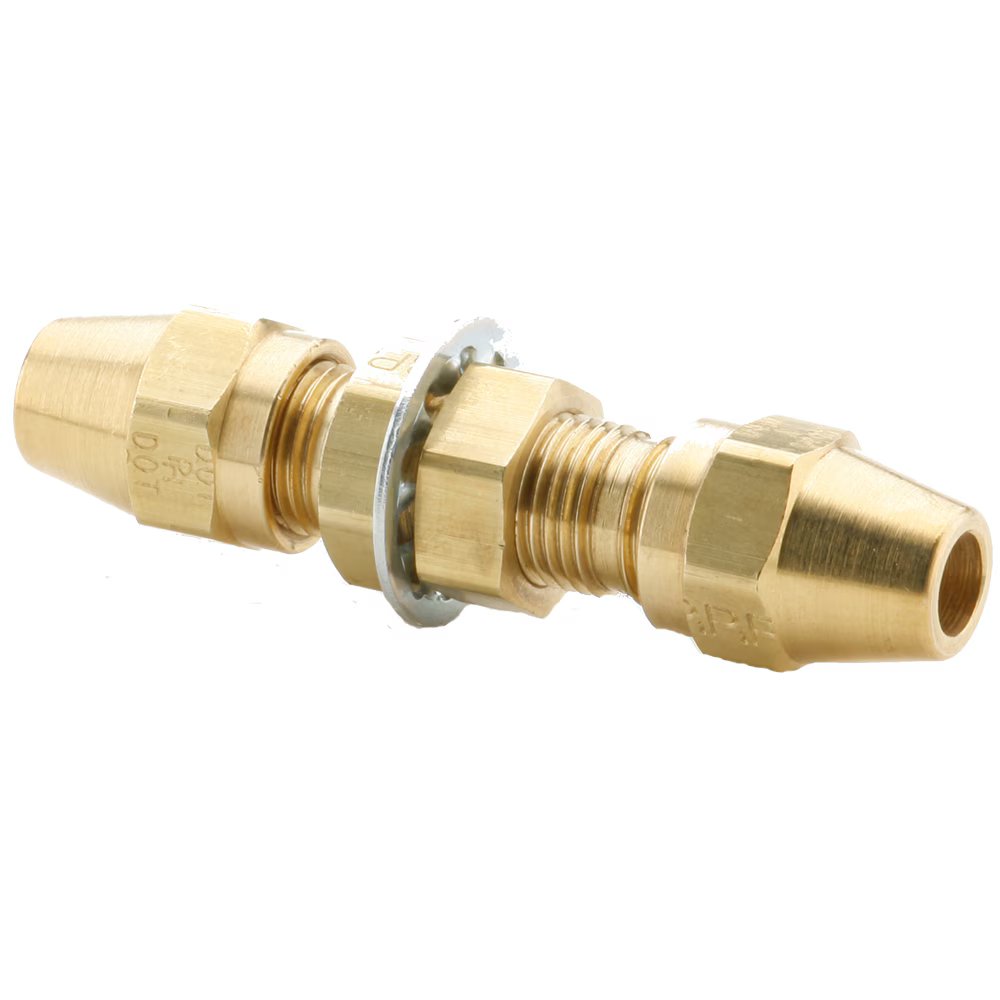 62ABH-6 by Parker | Air Brake - AB Fittings | Bulkhead Union | 3/8" Tube Size x 17/32" Thread | 3/4" Hex | 3.41" Length | Straight | Brass | Pack of 25