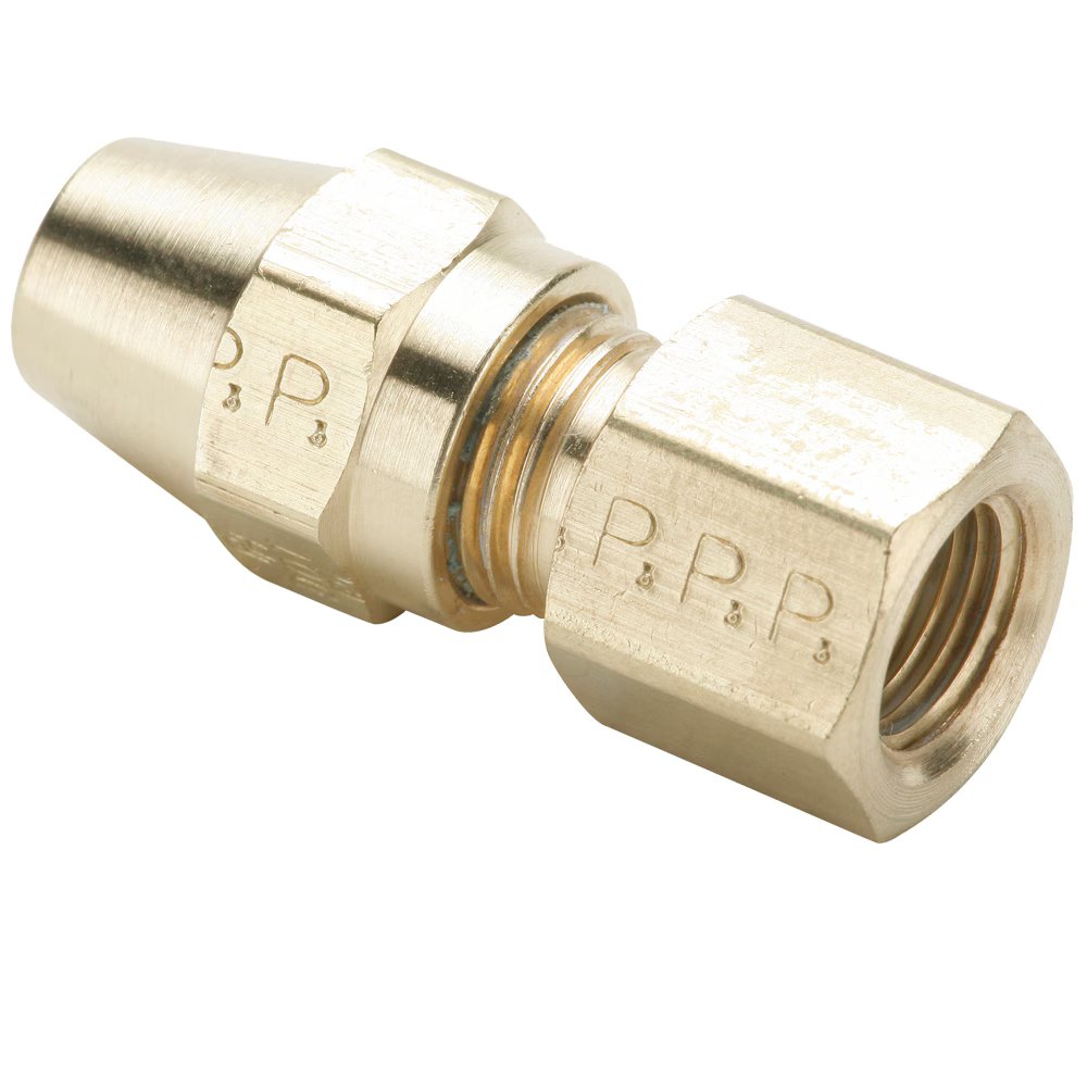 66AB-6-2 by Parker | Air Brake - AB Fittings | 3/8" Tube Size Connector x 1/8" Female Pipe Thread x 17/32" Thread | 9/16" Hex | 1.89" Length | Straight | Brass | Pack of 10