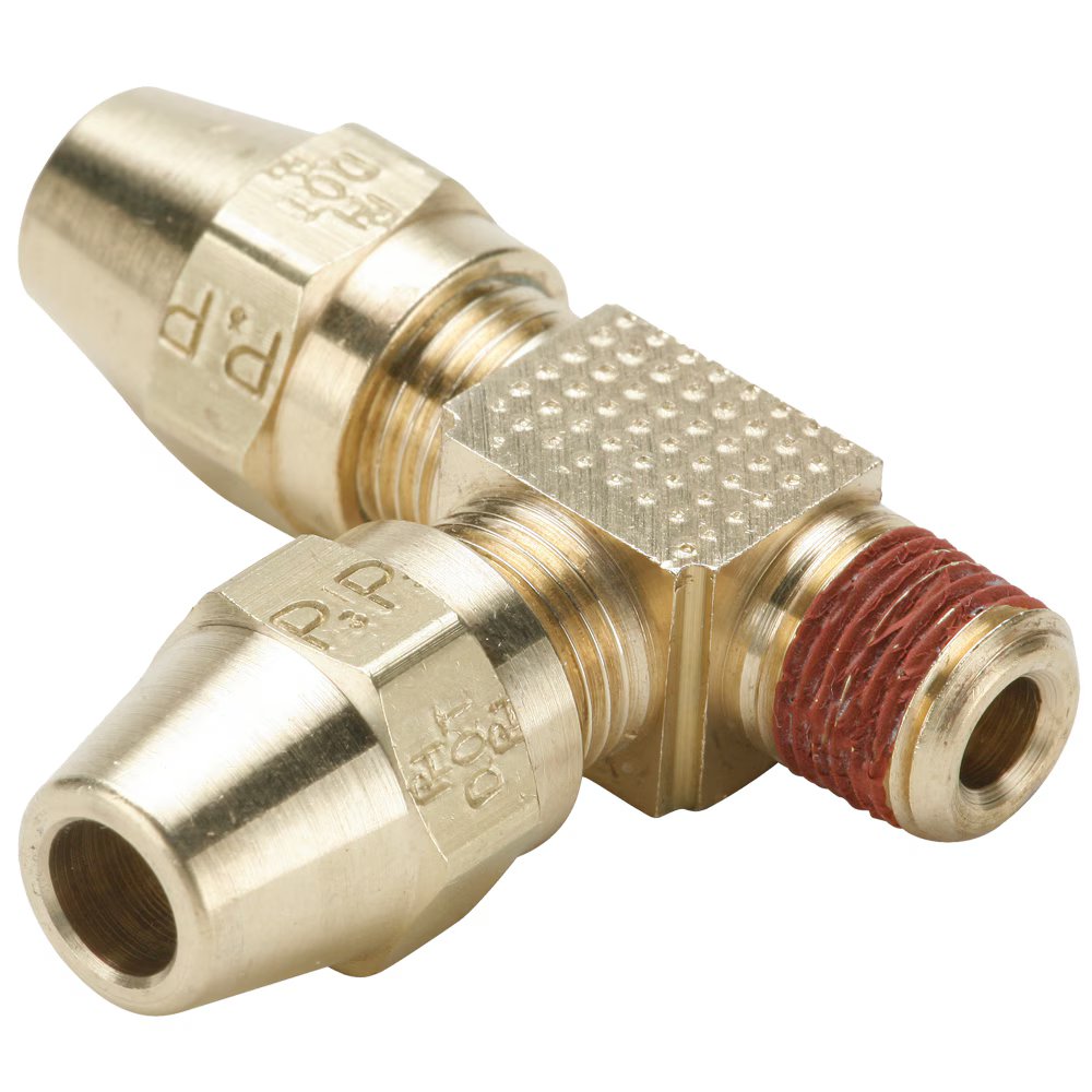 VS271AB-4-2 by Parker | Air Brake - AB Fittings | 1/4" Tube Size x 1/8" Male Pipe Thread x 7/16" Thread | Tee | Brass | Pack of 10