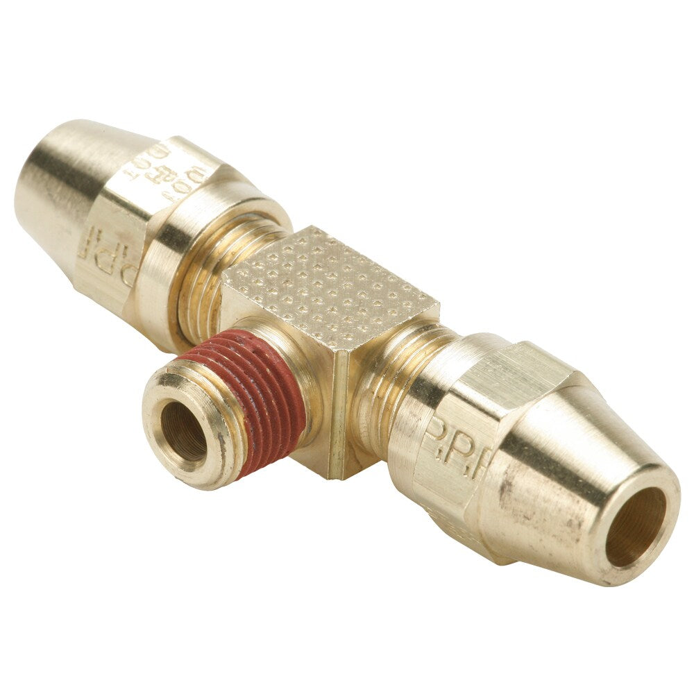 VS272AB-4-4 by Parker | Air Brake - AB Fittings | 1/4" Tube Size x 1/4" Male Pipe Thread x 7/16" Thread | Tee | Brass | Pack of 10